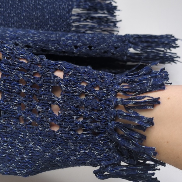 525 America NWT Fringe Cardigan Open Knit Sweater In Navy Combo - Picture 8 of 14